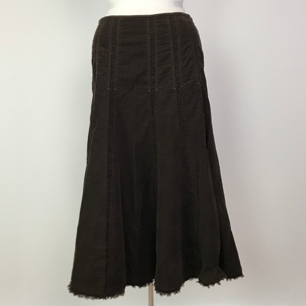 CAbi #729 Brown Corduroy Raw Edge A-line Skirt